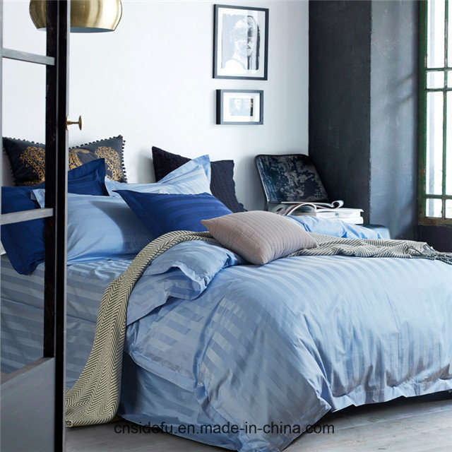 100 Cotton Modern Blue Satin Stripe Bedding Sets