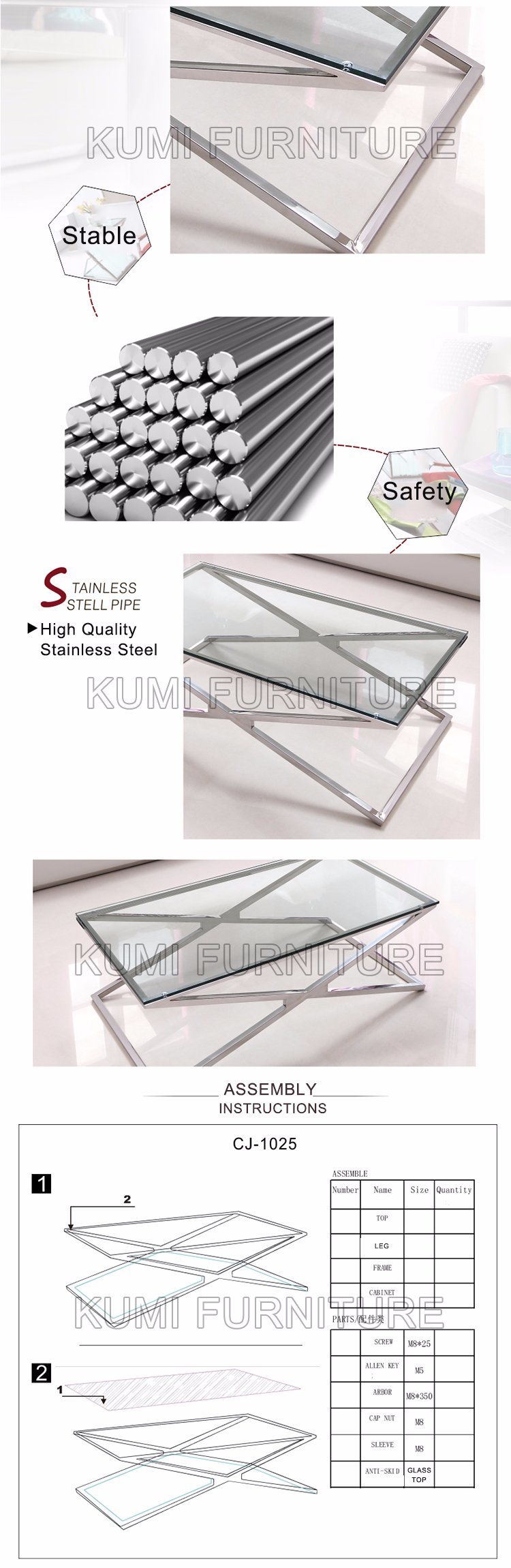 Modern Home Furniture Stainless Steel Coffee Table