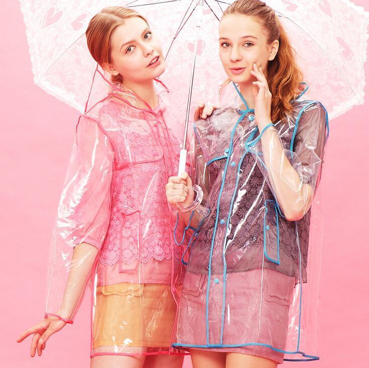 Fashion Transparent Women's Raincoat Clear EVA Rainwear