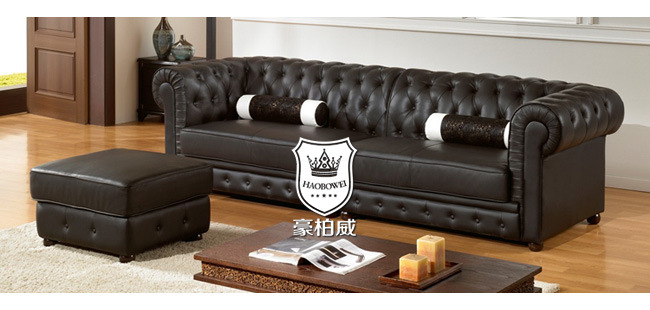 Classic Chesterfield Leather Sofa by Caw Leather with Ottoman