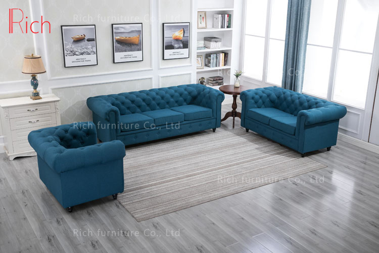 Modern Leisure Hotel Living Room Reception Fabric Chesterfield Sofa Set