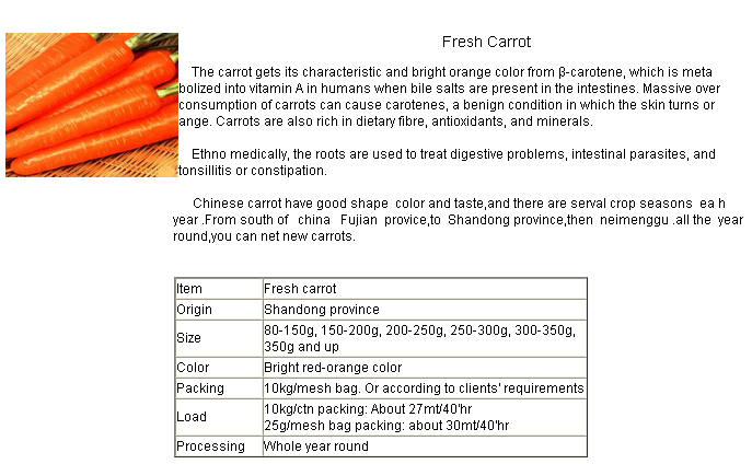 2016 Fresh Carrots /Vegetables Exporter From China