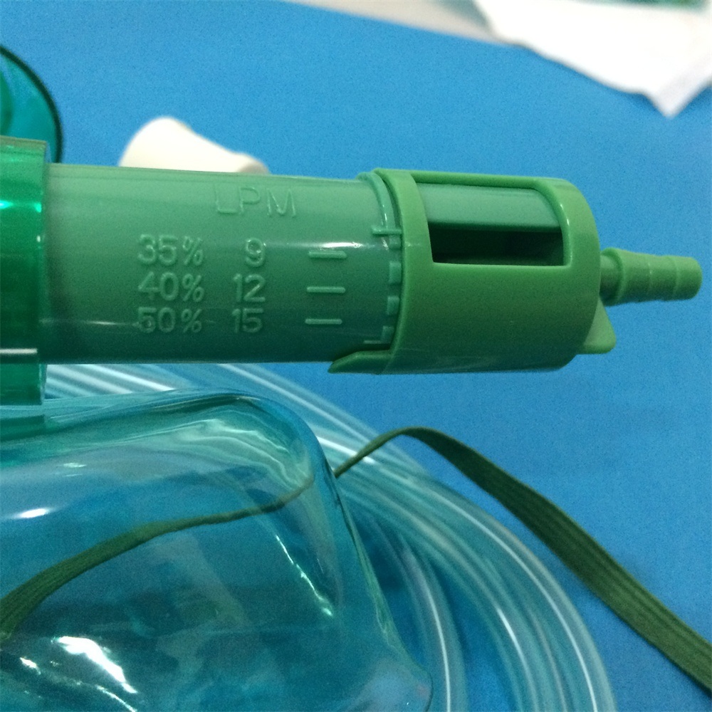Adjustable Medical Oxygen Mask for Single Use (Green, Adult Elongated with Tubing)