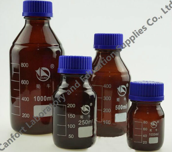 Amber, Transparent Glass Reagent Bottle with Screw Cap