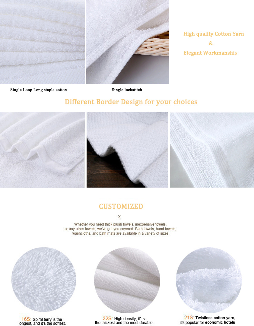 Luxury Customized White 100% Cotton Embroidered Washcloth/ Hotel Bath Towel