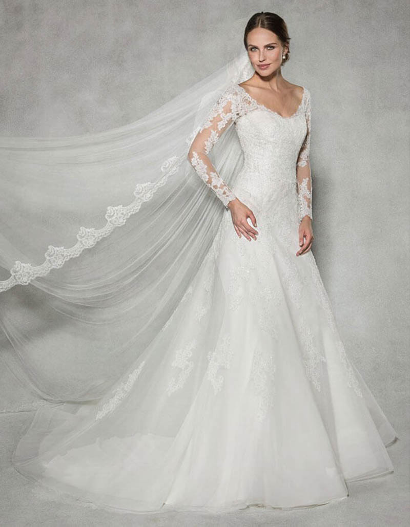 Long Sophisticated Sleeves Wedding Dress with Perfect Touch of Sparkle