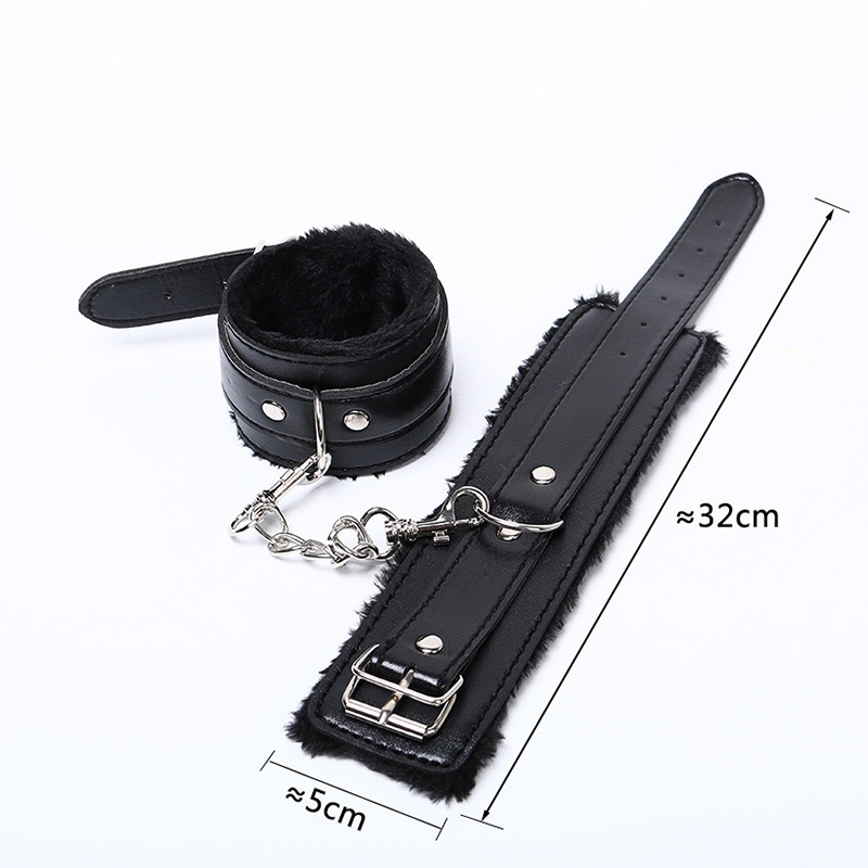 Funny Interesting Sex Toy Bondage Ankle Sex Product Adjustable PU Leather Plush Handcuffs