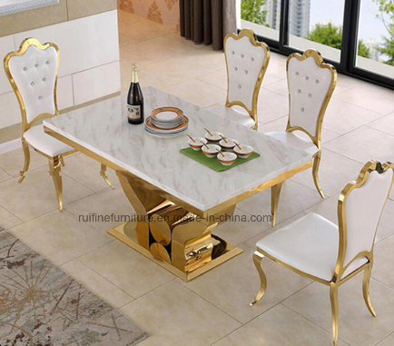 Hot Sale Model Noble and Well-Spoken Marble Top Stainless Steel Dining Table