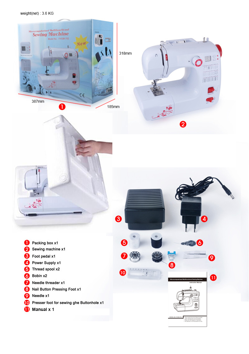 Fhsm-702 Portable Motor Button Hole Sewing Machine with LED Display