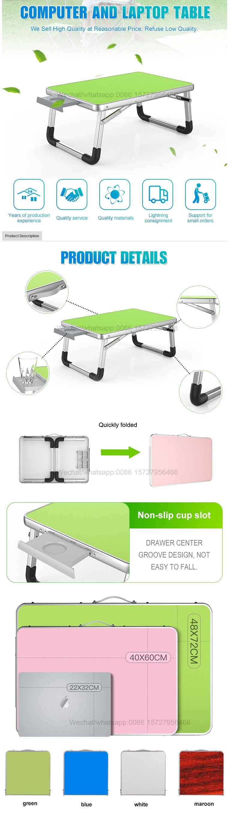 Laptop Bed Tray Lap Desk Foldable Portable Standing Breakfast Reading Camping Tray Holder for Couch Floor Students Kids
