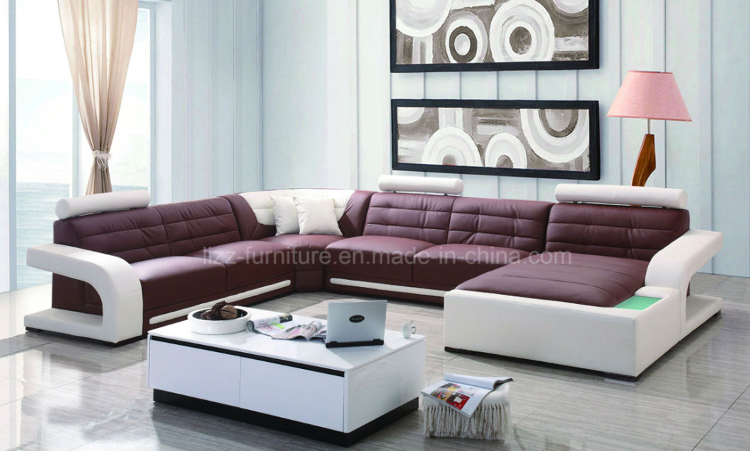 Living Room L Shape Genuine Leather Sofa Bed