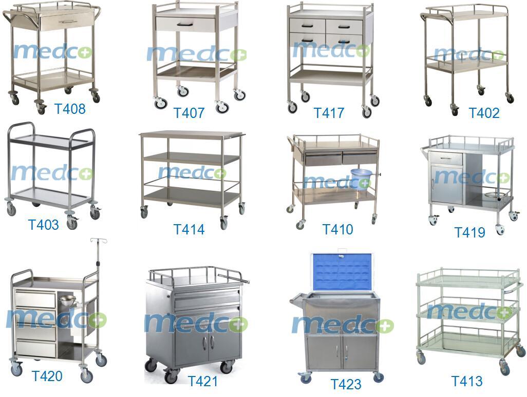 Stainless Steel Hospital Emergency Instrument Cart Surgical Trolley