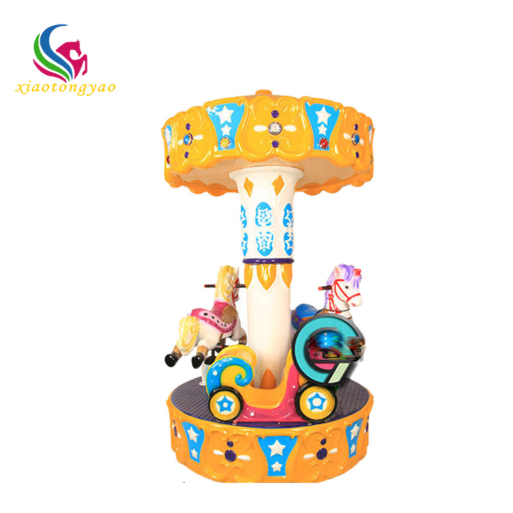 Amusement Park Small 3 Players Horse Carousel Ride on Trailer