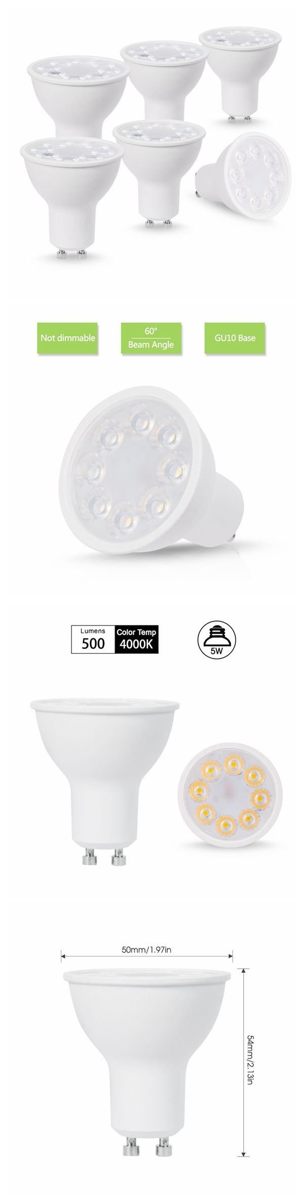 50W Halogen Equivalent 5W Natural Daylight White 4000K GU10 LED Spotlight