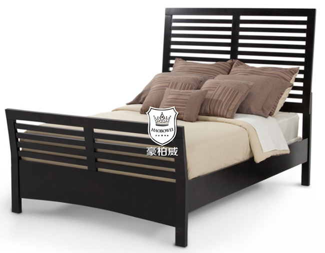 Solid Wood Latest Wooden Bed Designs in Black Finish
