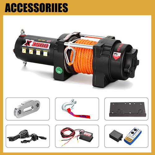 3500lbs 12V ATV Synthetic Rope Winch with High Performance Motor