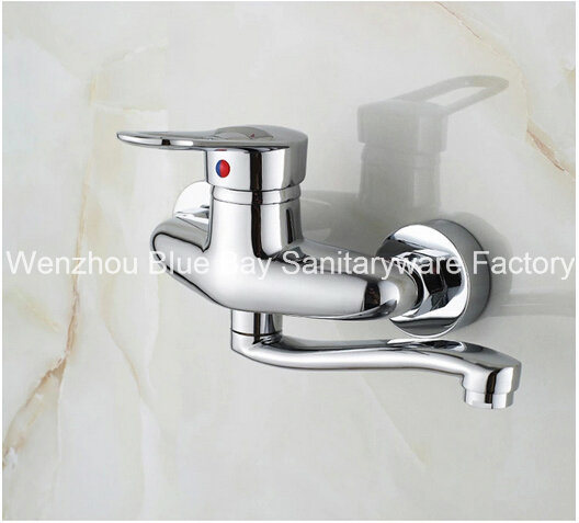 New Single Lever 360 Swivel Wall Mounted Kitchen Sink Tap Faucet