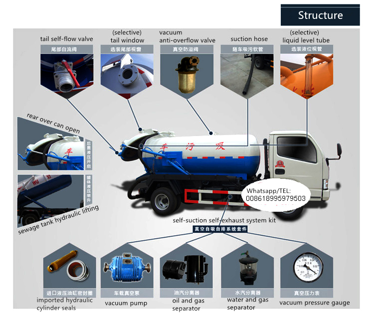 Dongfeng Vacuum Truck 4cbm Sewage Suction Truck Liquid Sewage Truck