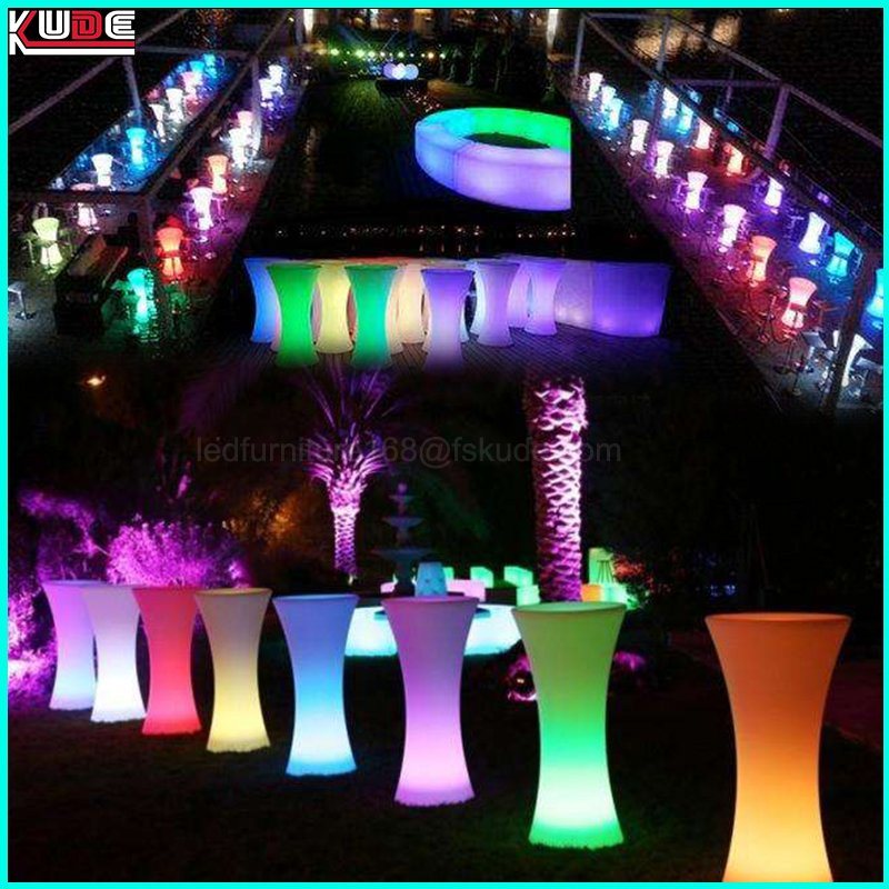 Multicolor LED Light Cocktail Table Bar Stools Illuminated High Bar Tables