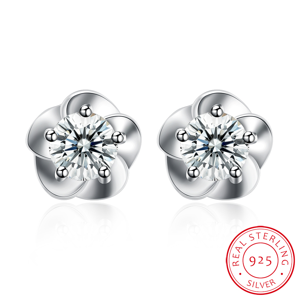 925 Sterling Silver Snow Flower Shape Ear Stud Beautiful Design Earring