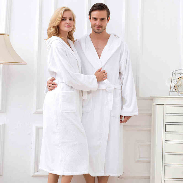 100% Cotton Terry Pure White Bath Robe for Hotel SPA Usage