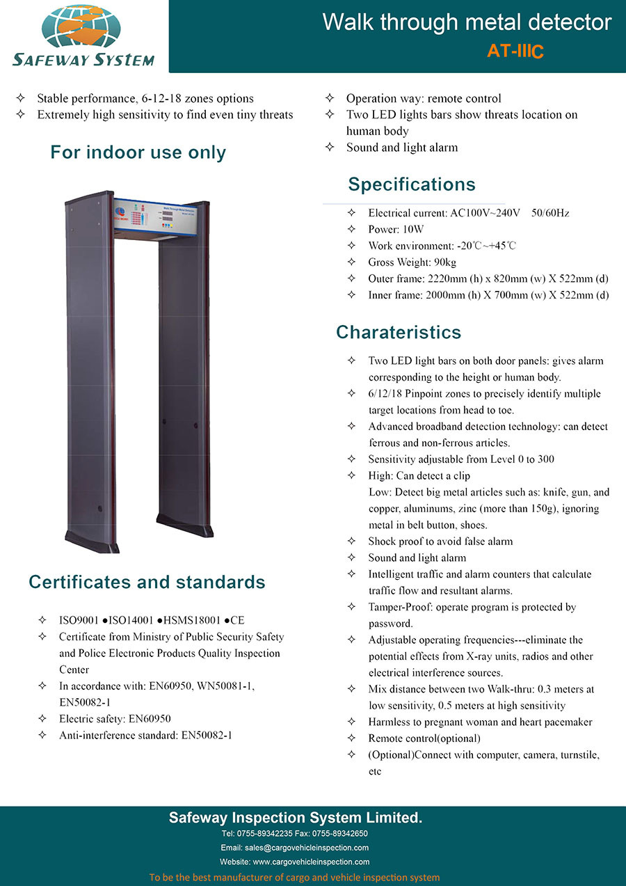 Chinese Manufacturer of Walk-Through Metal Detector Door X-ray Security Checking