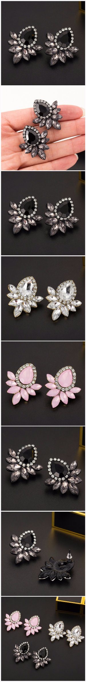 Rhinestone Graypink Glass Metal Stud Earrings for Women Girls