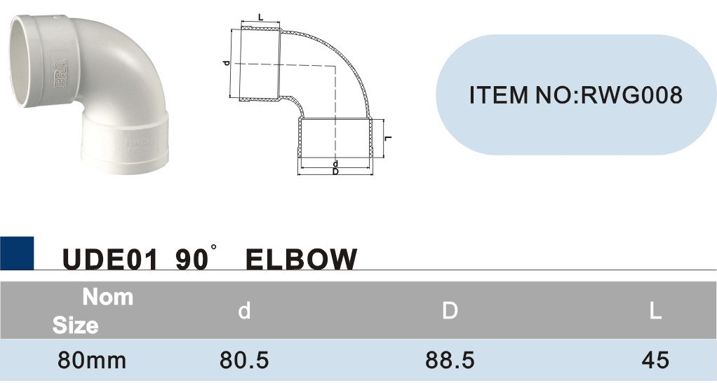 UPVC Rainwater Gutter Fittings Pipes 90 Degree Plastic Elbow Bend