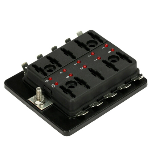 10 Way Blade Fuse Box Holder with LED Warning Light Kit for Car Boat Marine Trike 12V 24V