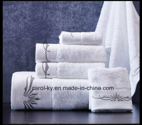 Cotton Bathroom Towel with Embroidery and Decoration Hem