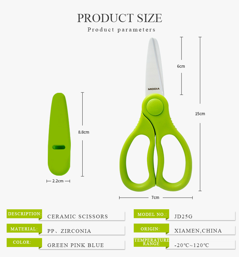 Baby Safe Kitchen Shear Ceramic Food Scissors with Detachable Cover