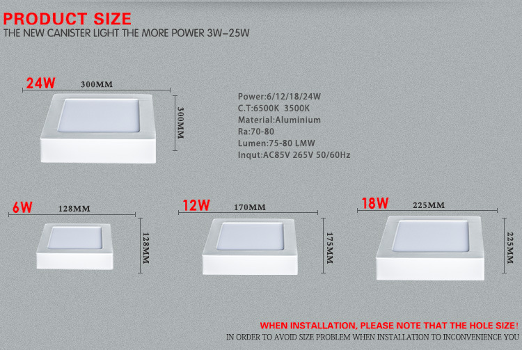 LED Surface Panel Light 6W Square Ceiling Lamp Ce RoHS