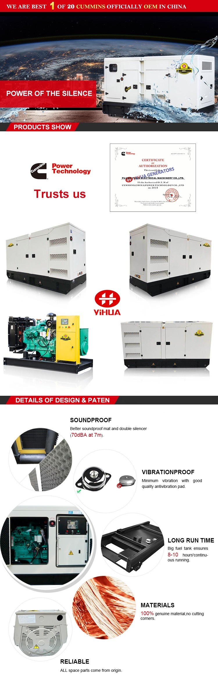 32.5-302kVA Silent Canopy Diesel Power Electrical Generator with Cummins Engine[IC180123A]