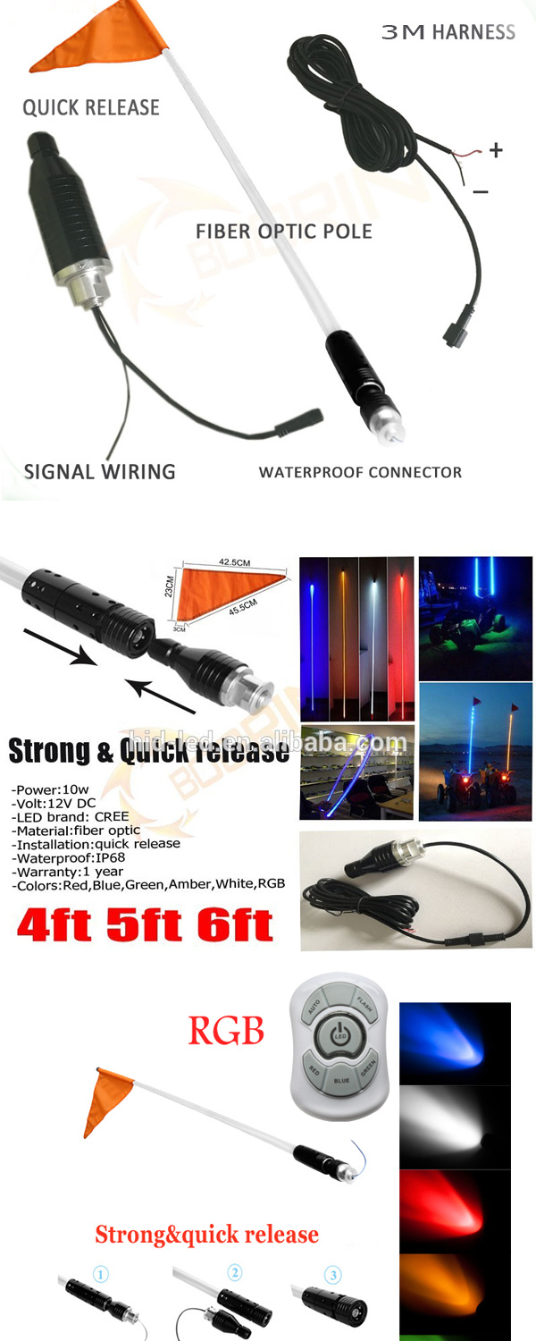 12V RGB Whips LED Light with Fiber Optic Pole Atu UTV Trucks Yellow White LED Antenna Whip Sand Car