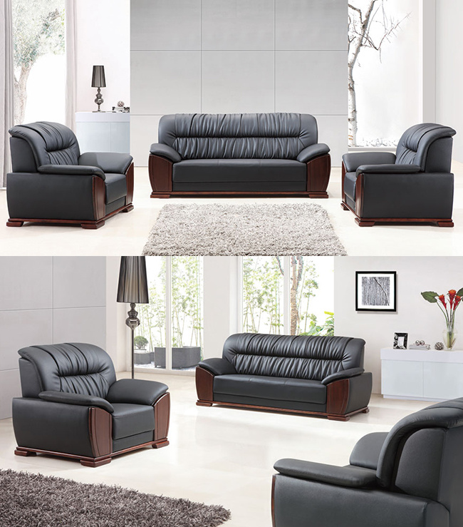 Office Furniture Classic Wood Frame Leather Sofa