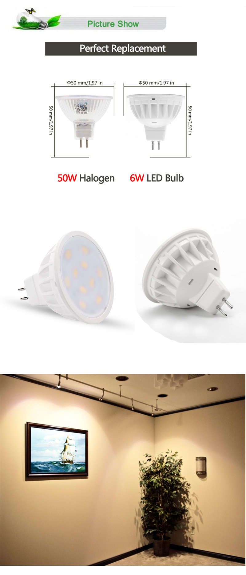 Dimmable GU10 MR16 6W 50W Halogen Equivalent Soft Warm White 3000K LED Spot Light
