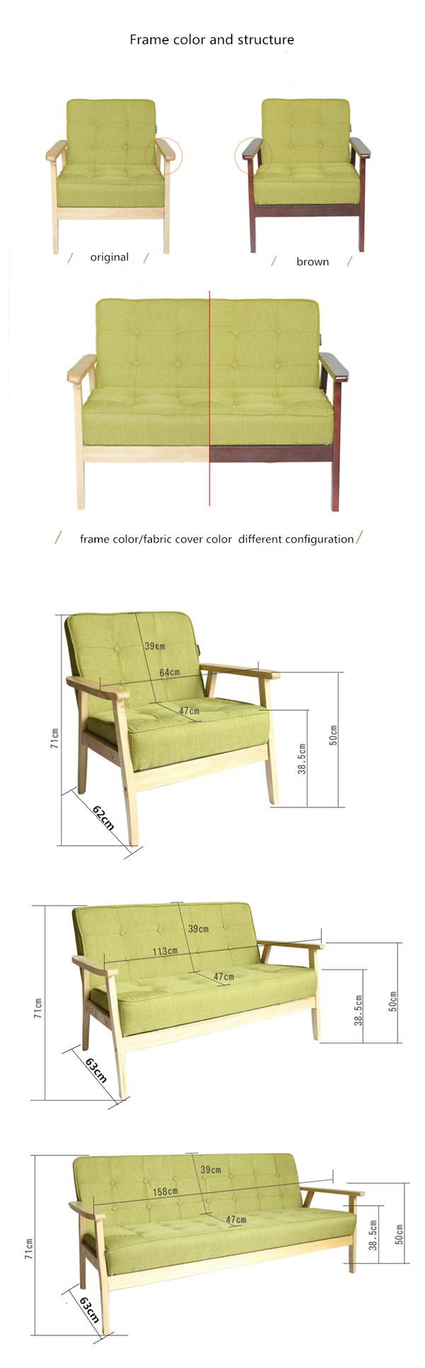 Cafe Store Fabric Wood Sofa Chair Lounge Sofa