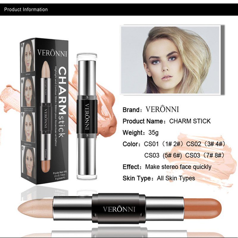 Double-Ended Bronzer 2 in 1 Contour Stick Contouring Highlighter 3D Face Concealer Makeup Full Cover Blemish Pencil Maquiagem