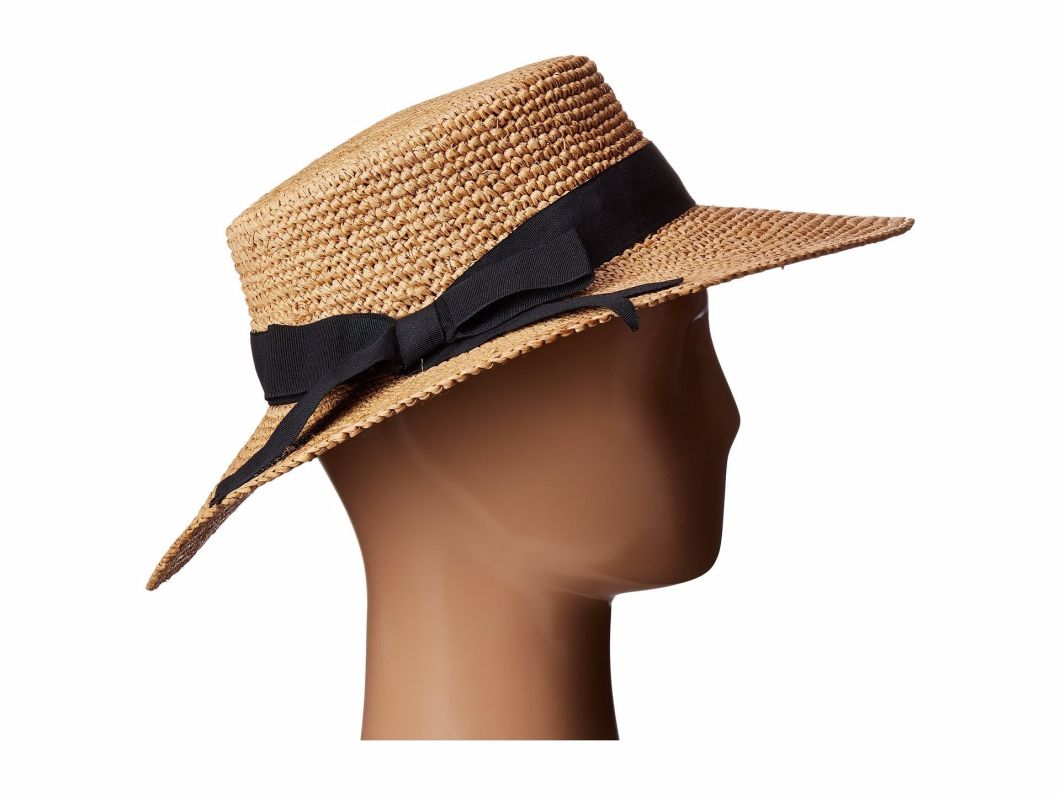 BSCI Audit Bowknot Crochet Straw Boater Hat Wholesale with Grosgrain Hatband for Women