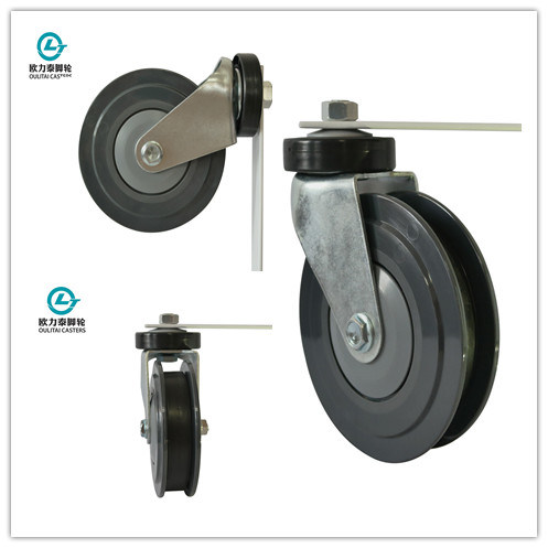 5 Inch PU Shopping Trolley Elevator Caster with Two Discs