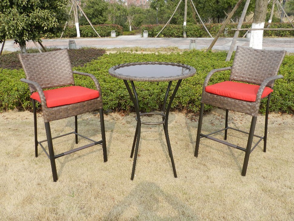 3 PCS of Aluminium Bar Table Set Garden Paito Rattan Furniture