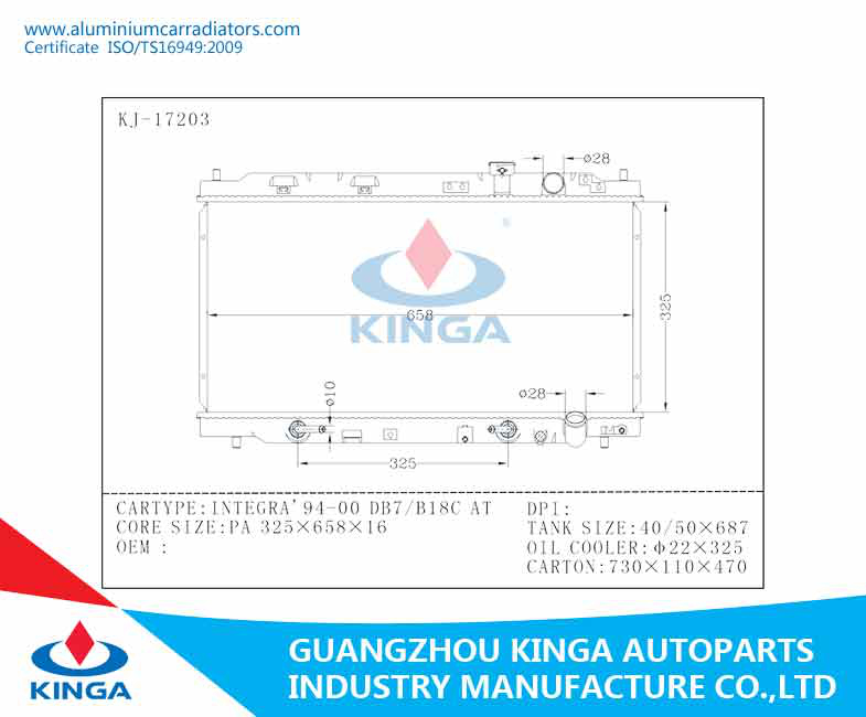 Car Radiator for Honda Integra'94-00 dB7/B18c Auto Accessory