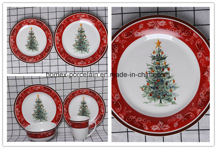 China Factory 16 PCS Ceramic Dinnerware Set with Christmas Tree