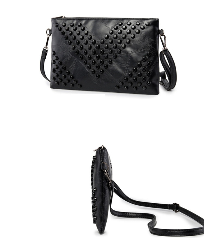 Lady Zipper Handbag Shoulder Sling Purse, Fashion Rivet Evening Party PU Leather Handbag Women Clutch Bag