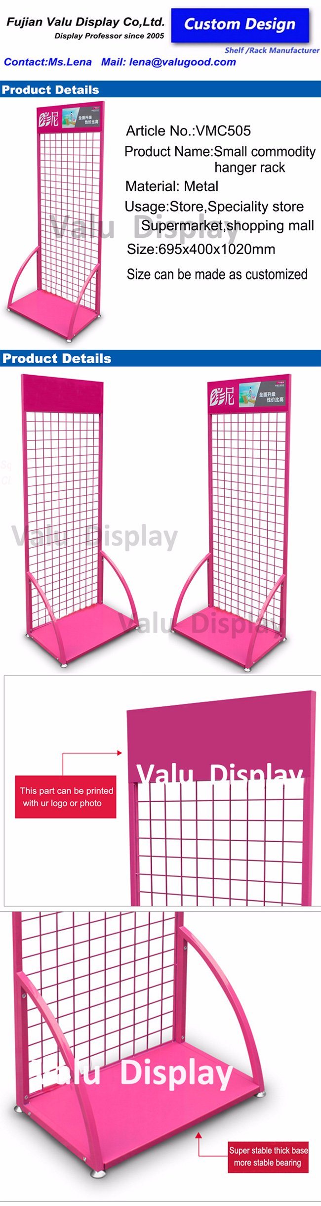 Floor Standing Metal Grid Mesh Hanging Wire Display Stand