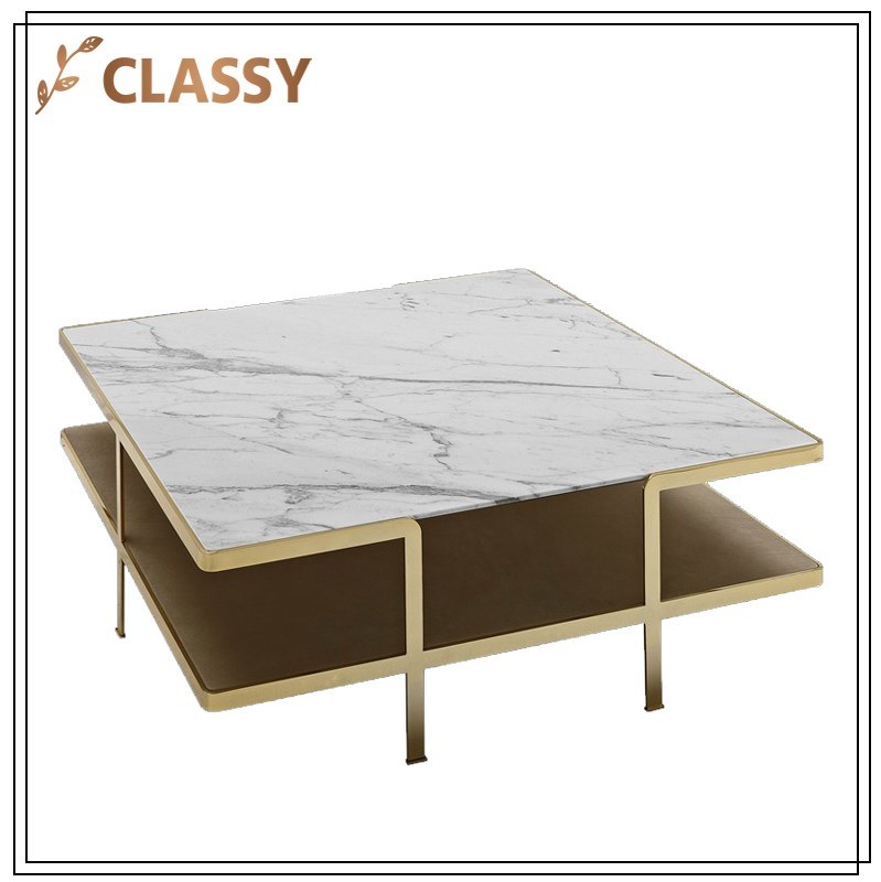 Marble Top Gold Stainless Steel Frame Dining Table