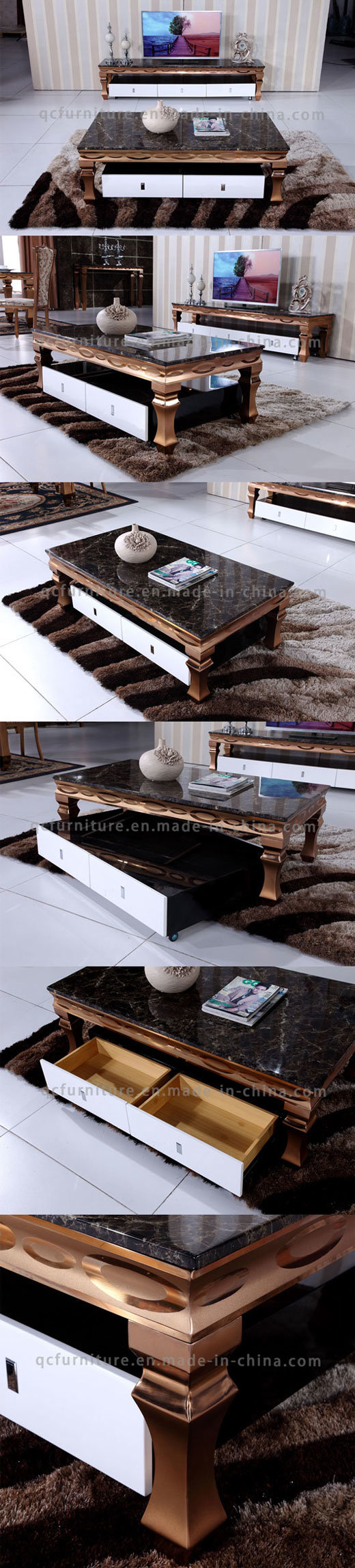 Luxury Gold Color Coffee Table Modern with Marble Top