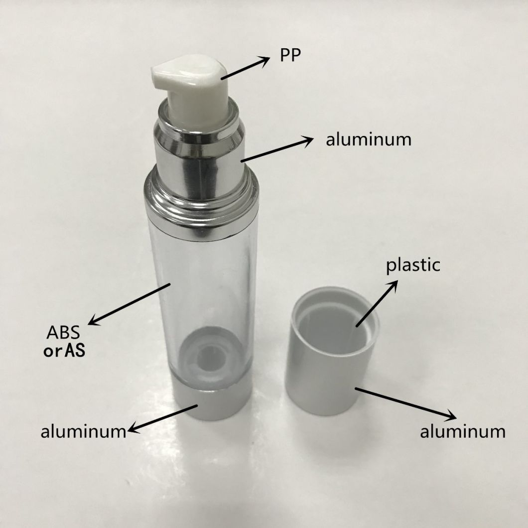 Customized Design Aluminum Cosmetic Airless Pump Bottle 15ml30ml50ml