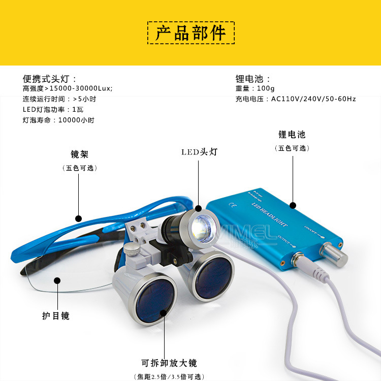 Dentist Surgical Binocular Dental Loupe and LED Head Light 2.5X/3.5X