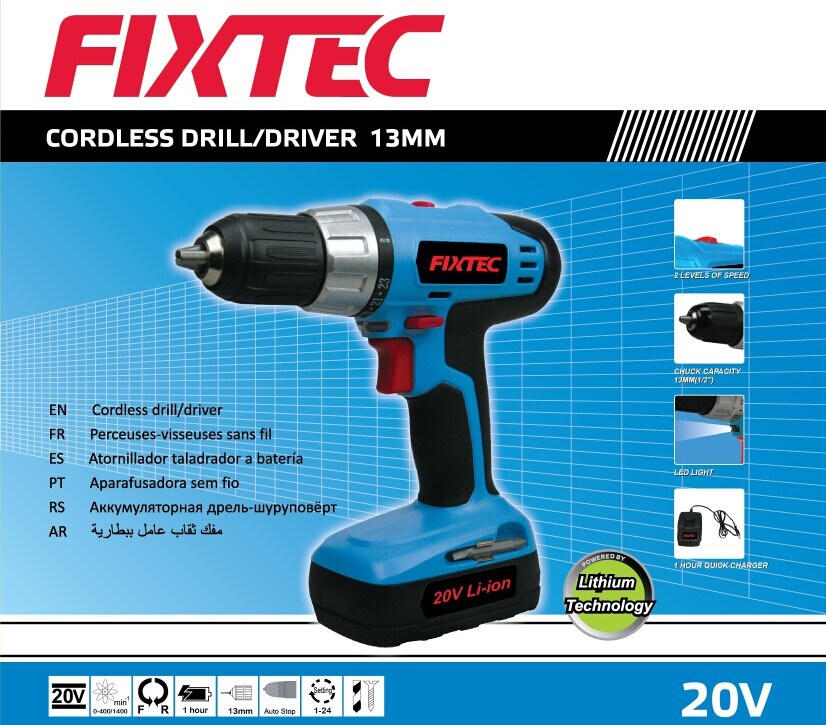 Fixtec 20V Li-ion Cordless Drill of Power Tool Hand Tool with CE, GS (FCD20L01)